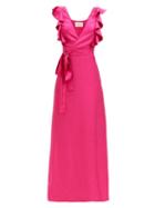 Matchesfashion.com La Doublej - Wedding Guest Ruffled Silk-twill Dress - Womens - Dark Pink