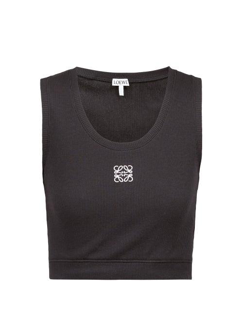 Loewe - Anagram-embroidered Ribbed-jersey Tank Top - Womens - Black