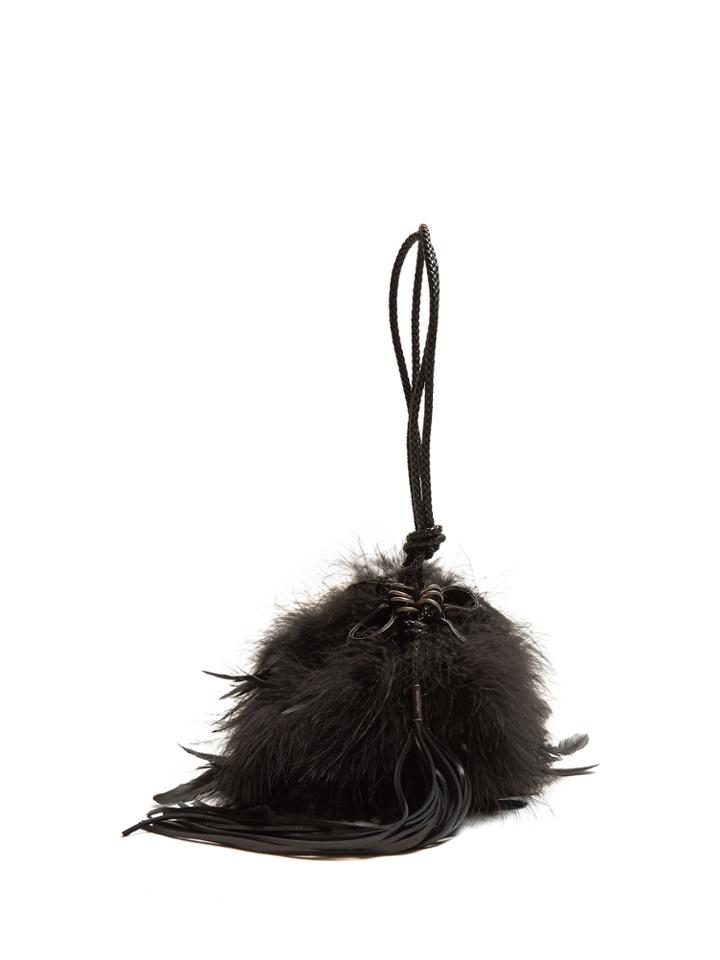 Saint Laurent Mansour Feather-embellished Clutch