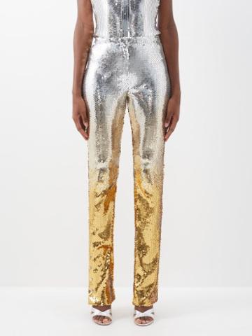 Paco Rabanne - High-waist Sequinned Mesh Straight-leg Trousers - Womens - Gold Silver