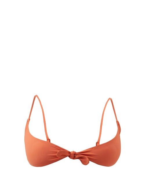 Totme - Knotted Recycled-fibre Triangle Bikini Top - Womens - Rust Orange