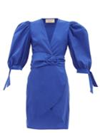 Matchesfashion.com Adriana Degreas - Majorelle Belted Cotton-taffeta Dress - Womens - Blue