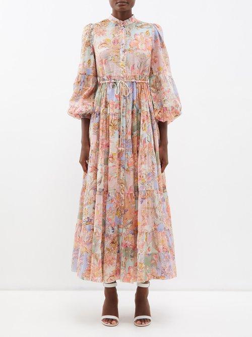 Zimmermann - Cira Floral-print Cotton-voile Midi Dress - Womens - Pink Print
