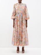 Zimmermann - Cira Floral-print Cotton-voile Midi Dress - Womens - Pink Print