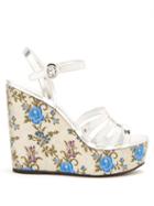 Matchesfashion.com Prada - Floral Jacquard Leather Wedge Sandals - Womens - Silver Multi