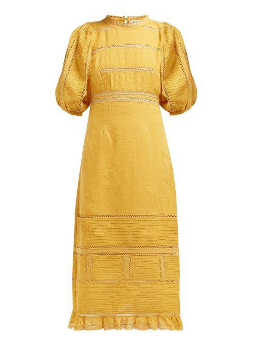 Matchesfashion.com Sea - Poppy Pintucked Linen Blend Dress - Womens - Mustard