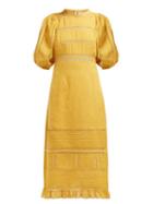 Matchesfashion.com Sea - Poppy Pintucked Linen Blend Dress - Womens - Mustard