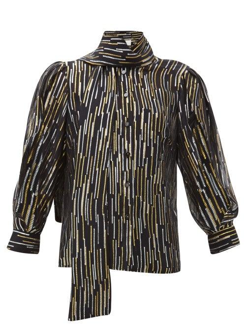 Matchesfashion.com Peter Pilotto - Metallic Fil-coup Silk-blend Blouse - Womens - Black