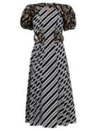 Matchesfashion.com Chopova Lowena - Storm Puffed-sleeve Flocked-stripe Taffeta Dress - Womens - Black Multi