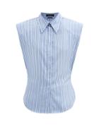 Matchesfashion.com Isabel Marant - Enza Cap-sleeve Striped Silk Shirt - Womens - Blue
