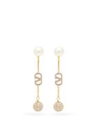 Matchesfashion.com Valentino Garavani - Crystal-embellished V-logo Drop Earrings - Womens - Gold