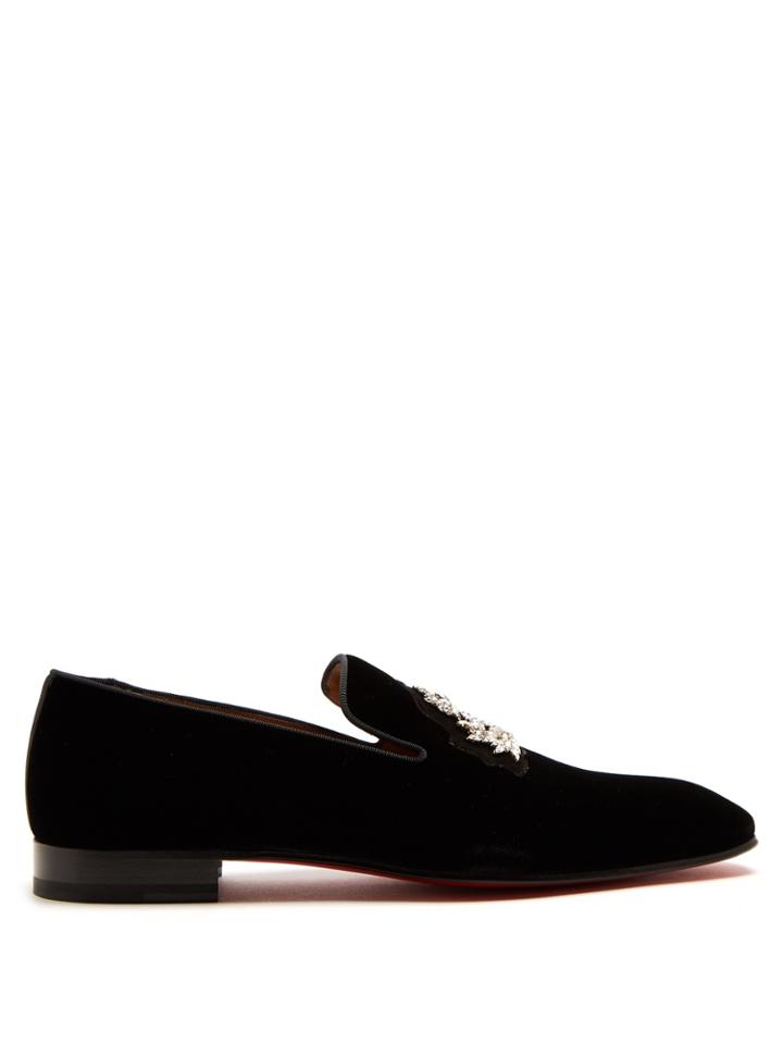 Christian Louboutin Dandelion Crystal-embellished Logo Velvet Loafers