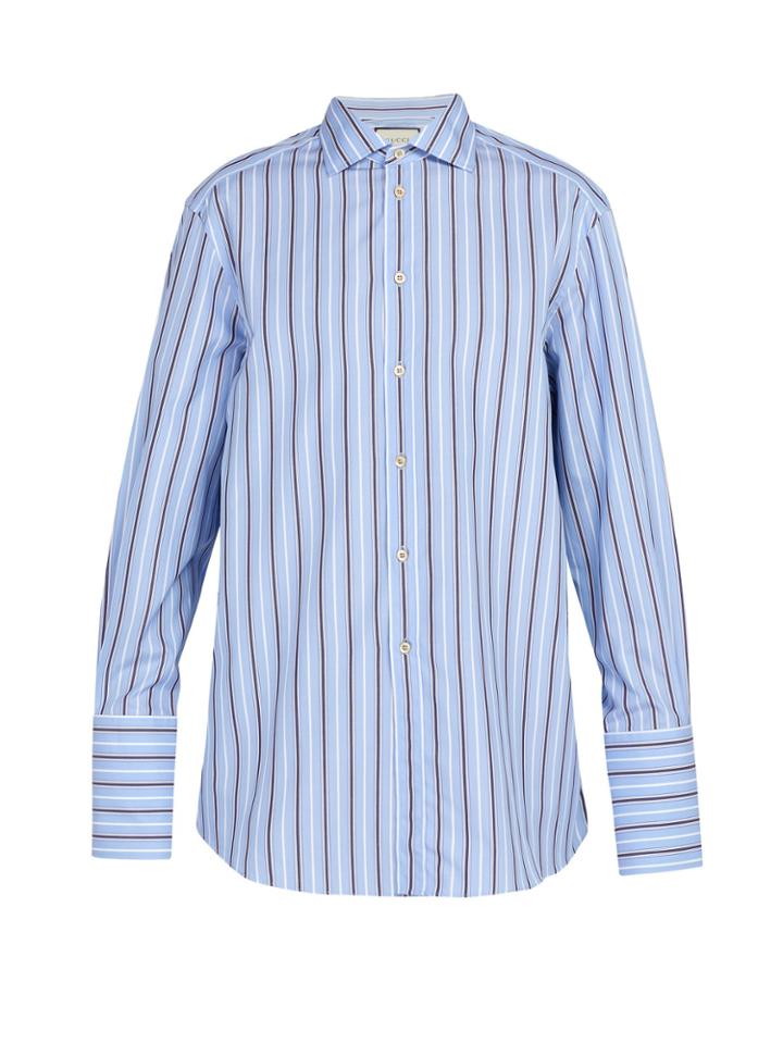 Gucci Exaggerated-cuff Striped Cotton Shirt