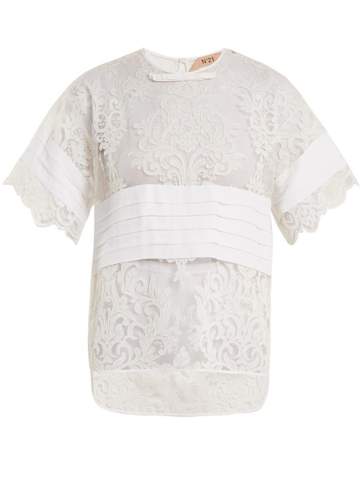 No. 21 Crepe-panelled Lace T-shirt
