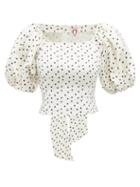 Matchesfashion.com Shrimps - Vita Polka Dot Linen Blend Faille Top - Womens - Ivory