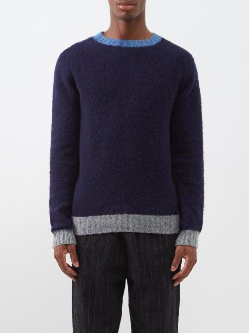 Howlin' - Captain Harry Contrast-trim Wool Sweater - Mens - Navy Multi