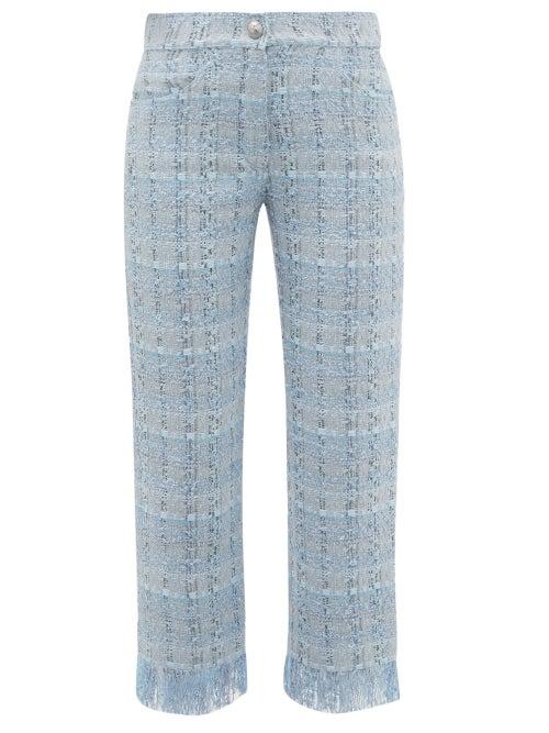 Matchesfashion.com Balmain - Tweed Straight Leg Trousers - Womens - Blue White