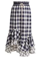 Matchesfashion.com Lee Mathews - Nellie Gingham And Checked Linen Skirt - Womens - Navy Multi