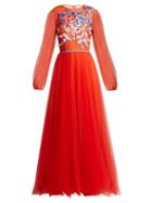 Matchesfashion.com Carolina Herrera - Embroidered Tulle Gown - Womens - Orange