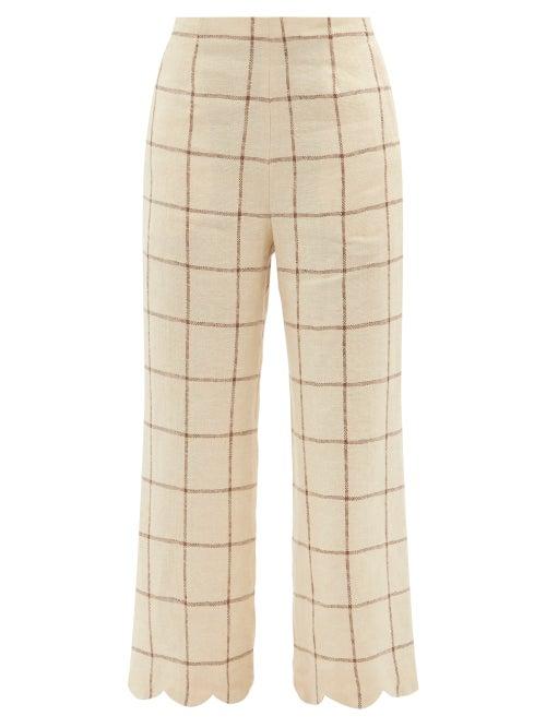 Ladies Beachwear Lisa Marie Fernandez - Check Scalloped-hem Linen-blend Tweed Trousers - Womens - Beige