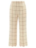 Ladies Beachwear Lisa Marie Fernandez - Check Scalloped-hem Linen-blend Tweed Trousers - Womens - Beige