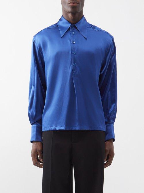 S.s. Daley - Fergus Silk-crepe Shirt - Mens - Navy