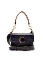 Matchesfashion.com Chlo - The C Small Crocodile Effect Leather Shoulder Bag - Womens - Navy