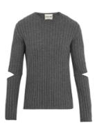 Helmut Lang Cutout-sleeve Ribbed Wool Sweater