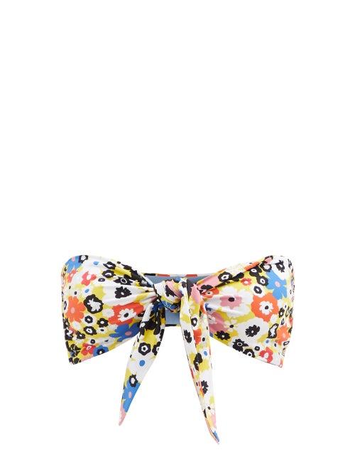Matchesfashion.com Cala De La Cruz - Bimba Floral-print Knot-front Bandeau Bikini Top - Womens - Multi