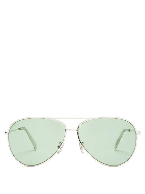 Matchesfashion.com Celine Eyewear - Aviator Metal Sunglasses - Womens - Green Silver