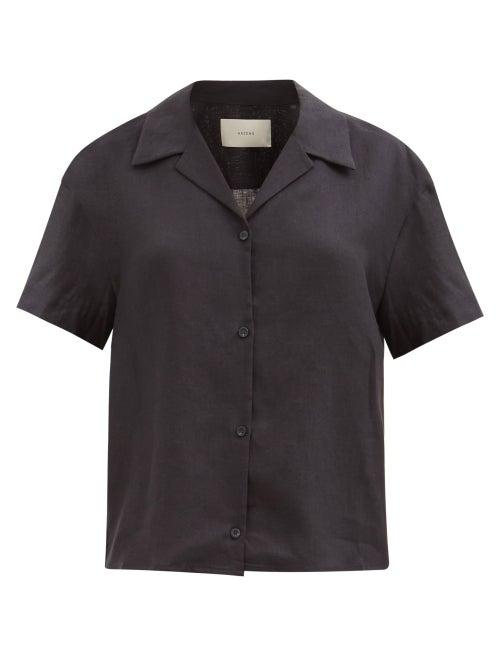 Asceno - The Prague Linen Short-sleeved Shirt - Womens - Black