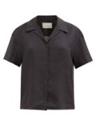 Asceno - The Prague Linen Short-sleeved Shirt - Womens - Black