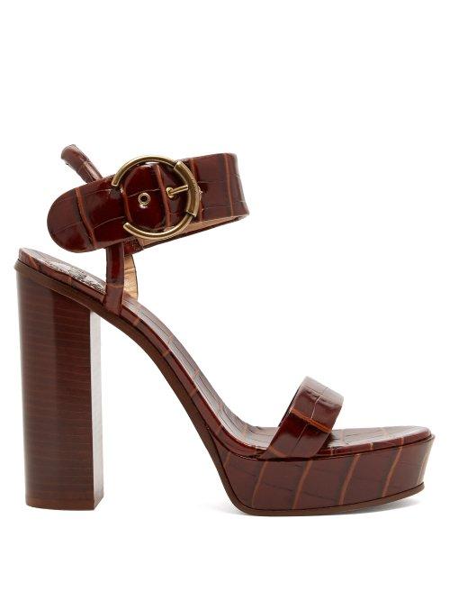 Matchesfashion.com Chlo - Crocodile Effect Leather Platform Sandals - Womens - Tan
