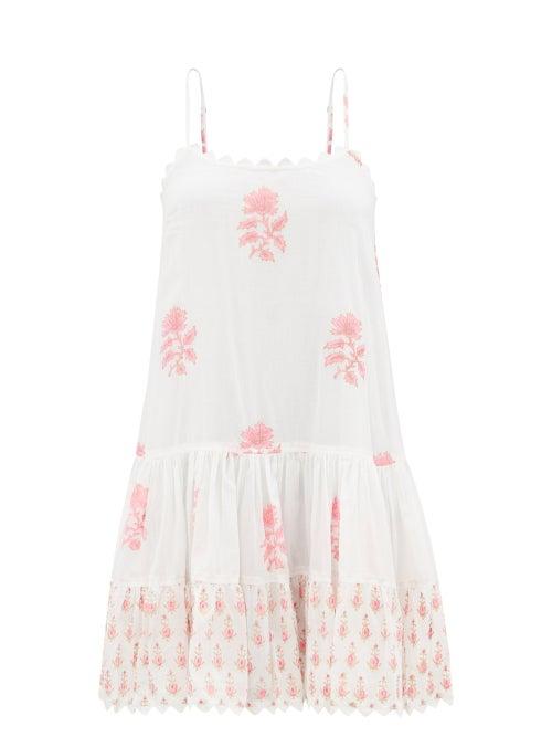 Ladies Beachwear Juliet Dunn - Floral-print Drop-waist Cotton-voile Mini Dress - Womens - Pink White