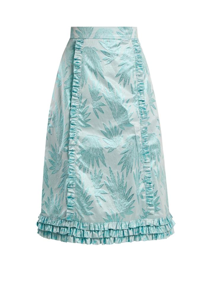 The Vampire's Wife Cate Leaf-jacquard Ruffle-trimmed Skirt