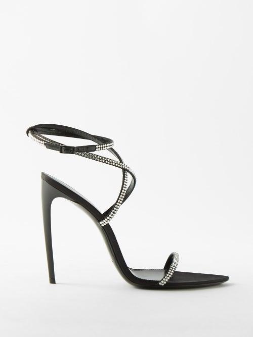 Saint Laurent - Satine 110 Crystal-embellished Satin Sandals - Womens - Black Silver