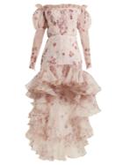 Giambattista Valli Floral-print Ruffled-hem Silk Dress
