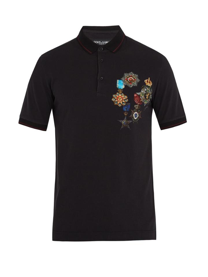 Dolce & Gabbana Medal-print Cotton-piqu Polo Shirt