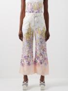 Zimmermann - Jude Flared Floral-print Linen-voile Trousers - Womens - White Multi
