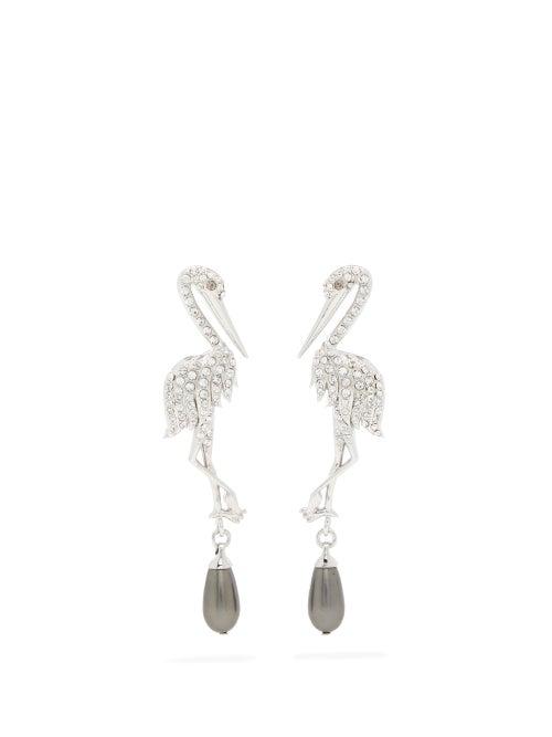 Matchesfashion.com Erdem - Faux-pearl And Crystal Crane Drop Earrings - Womens - Silver
