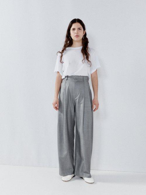 Raey - Wide-leg Wool And Silk-blend Trousers - Womens - Grey
