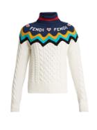 Matchesfashion.com Fendi - Roll Neck Wool Blend Sweater - Womens - White