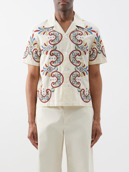 Bode - Carnival Short-sleeved Embroidered Cotton Shirt - Mens - Ecru