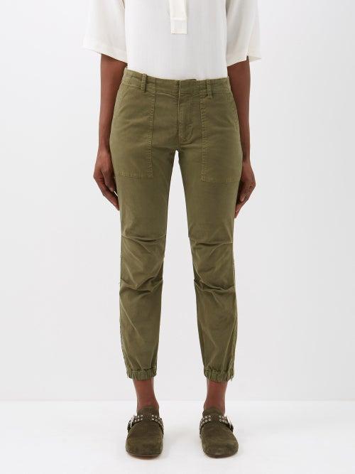 Nili Lotan - Elasticated-cuff Cotton-blend Slim-leg Trousers - Womens - Dark Green
