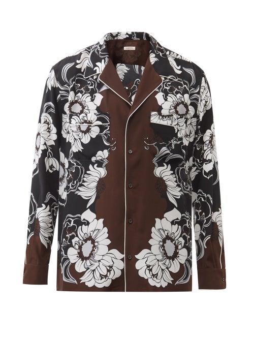 Valentino - Cuban-collar Floral-print Silk Shirt - Mens - Black Multi