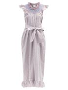 Matchesfashion.com Loretta Caponi - Delfina Smocked Striped Cotton Maxi Dress - Womens - Blue Stripe