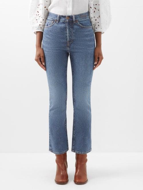 Chlo - Logo-embroidered Cropped Bootcut Jeans - Womens - Denim
