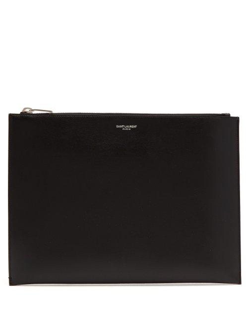 Matchesfashion.com Saint Laurent - Leather Bandana Print Pouch - Mens - Black