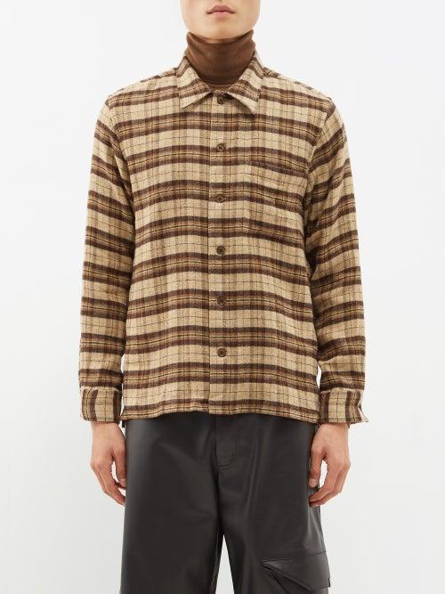 Sunflower - Spacey Check Wool-blend Shirt - Mens - Brown
