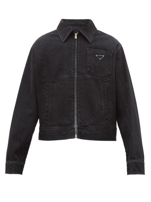 Matchesfashion.com Prada - Logo Plaque Cotton Denim Jacket - Mens - Black
